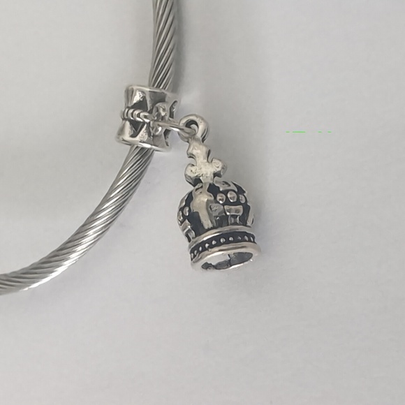 Silver Crown with Cross Dangle Charm for Pandora Style Bracelet - Picture 3 of 4